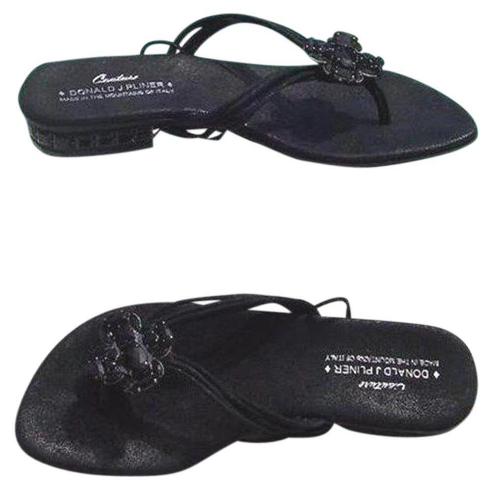 Donald Pliner Black Metallic Leather Shoe Sandal New Chunky Stones $285 NIB